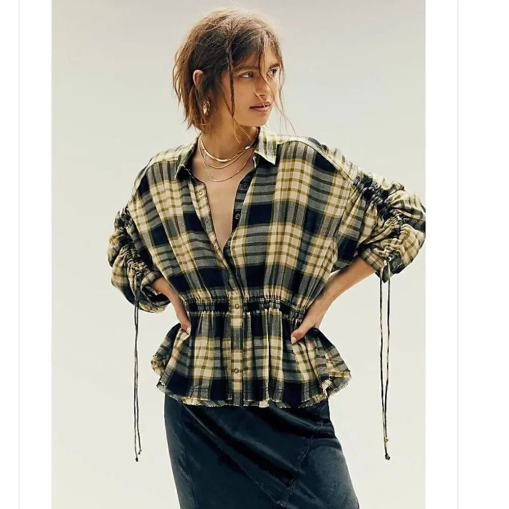 NWT FP Pacific Dawn plaid top. Size XS
